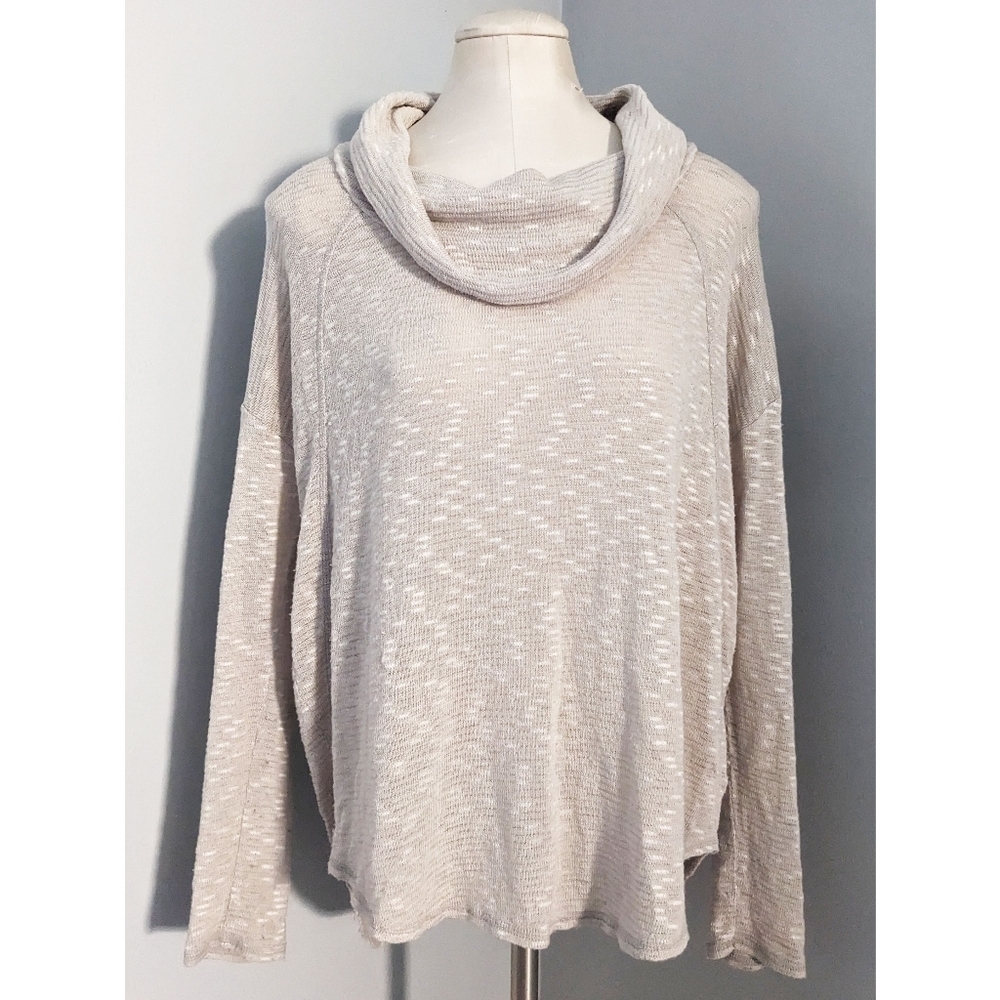 DKNY Jeans Cowl Neck Tunic Sweater Beige Large - Picture 2 of 5